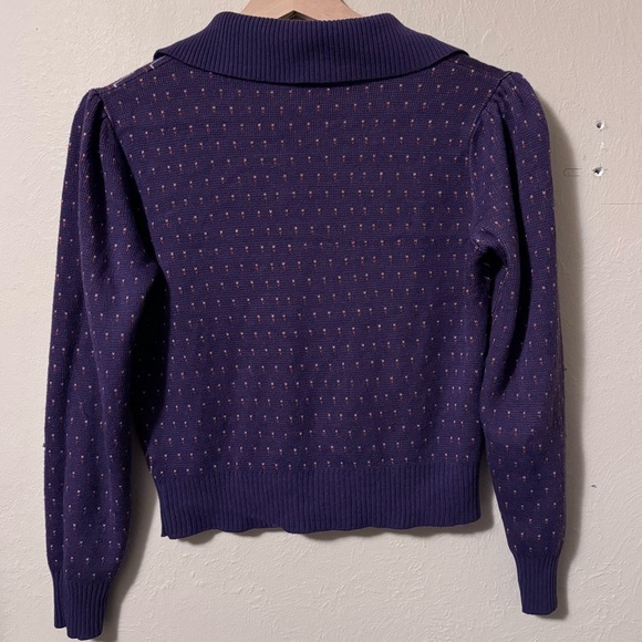 Vintage Geometric pattern Purple zip up sweater pleated shoulder Size Small - Picture 6 of 6